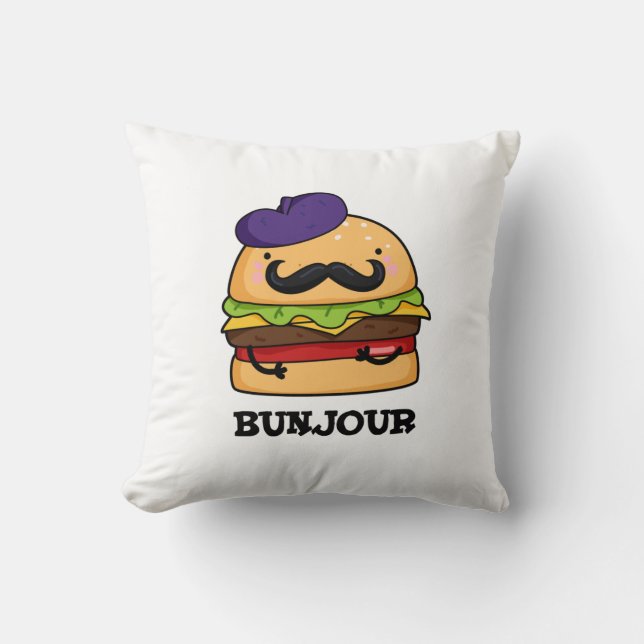 Almofada Bunjour Funny French Burger Bun Pun (Frente)