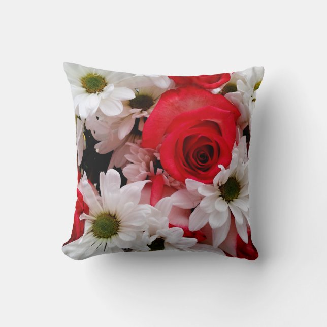 Almofada Buquê Branco-vermelho, Rosas e Travesseiros-Sq-Dai (Frente)