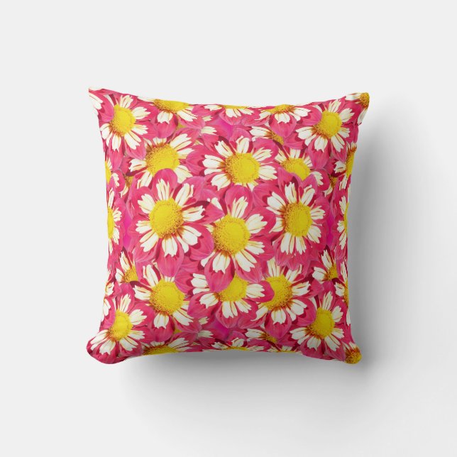 Almofada Buquê Dahlia - coral e branco com amarelo (Frente)