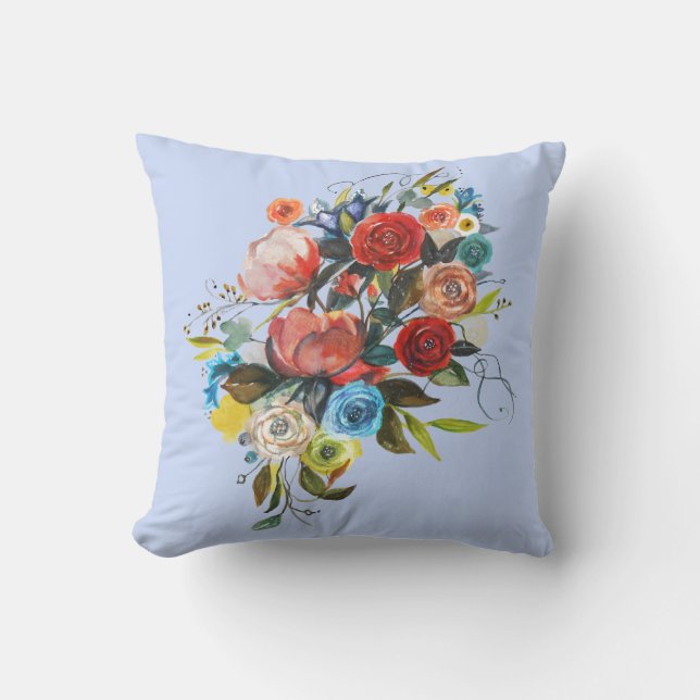 Almofada Buquê de Aquarela Doce Periwinkle Personalizável (Frente)
