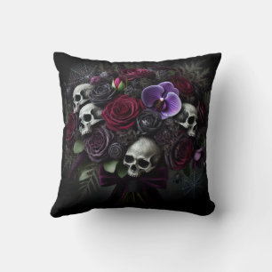 Almofada Buquê de Caveira Floral Escuro Gótico Halloween