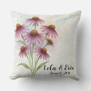 Almofada Buquê de Flores de Coneflower Roxa Aniversário