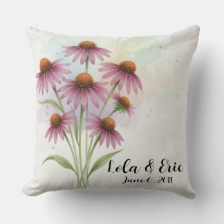 Almofada Buquê de Flores de Coneflower Roxa Aniversário