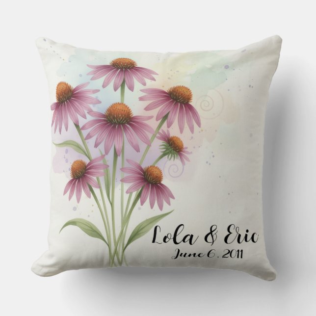 Almofada Buquê de Flores de Coneflower Roxa Aniversário (Frente)