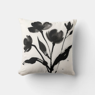 Almofada Buquê de Flores de Tinta Preta