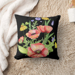 Almofada Buquê de Flores Silvestres Botânicas Arte Aquarela