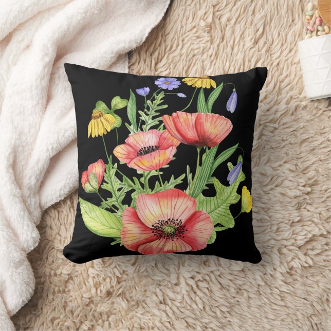 Almofada Buquê de Flores Silvestres Botânicas Arte Aquarela (Cobertor)