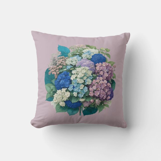 Almofada Buquê de Hydrangeas Travesseiro decorativo Azul Ro (Frente)