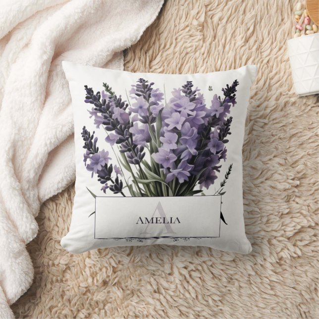 Almofada Buquê de Lavanda de Aquarela Personalizado (Cobertor)