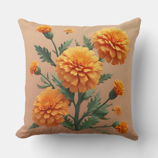 Almofada Buquê de Marigold Laranja Vibrante (Frente)