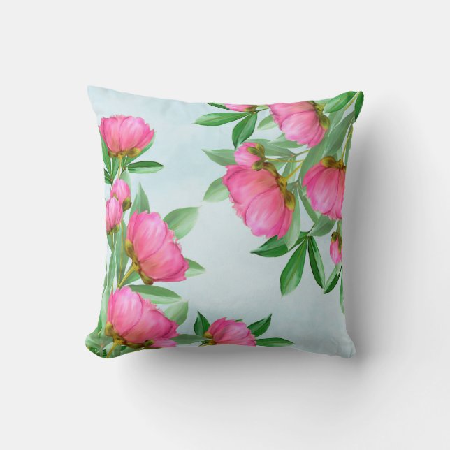 Almofada Buquê de Peônias Rosa Bonito (Frente)