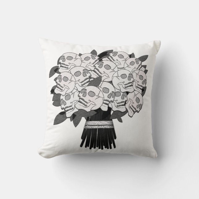 Almofada Buquê de Rosas Caveira Preto e Branco (Frente)