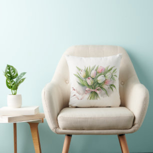 Almofada Buquê de Tulipas Cor-de-Rosa e Branco