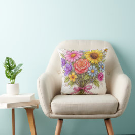 Almofada Buquê Floral - Arte no Estilo Rabiscado