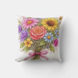 Almofada Buquê Floral - Arte no Estilo Rabiscado