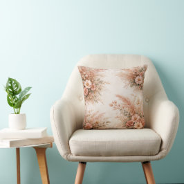 Almofada Buquê Floral Boho Pampas Rosa Bege