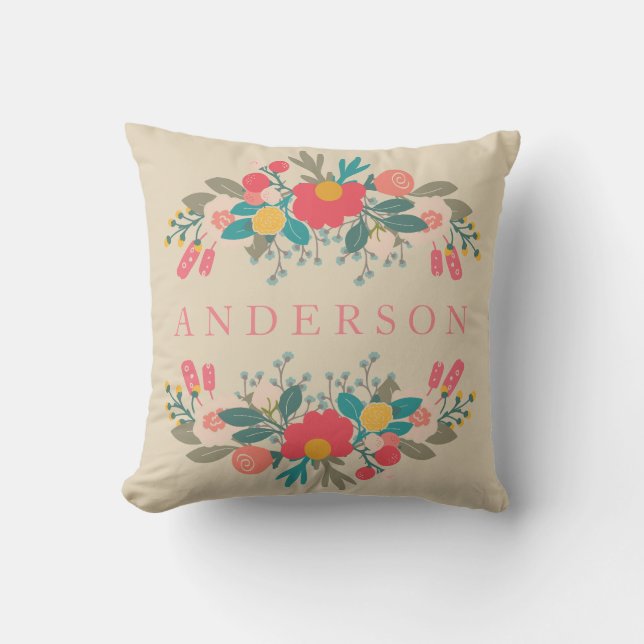 Almofada Buquê Floral Rosa com Nome (Frente)