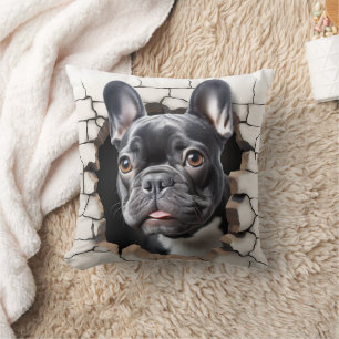 Almofada Buraco rachado negro francês Buldogue em 3D