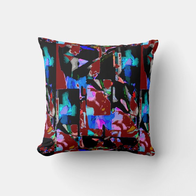 Almofada Burgundy Black Aqua Pink Blue Contemporary Print (Frente)