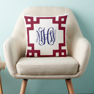 Almofada Burgundy Branco Navy Chave Grega Vinha Monograma D