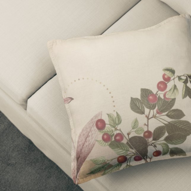 Almofada Burgundy & Cream Botanical Impressão | Cerejas (Criador carregado)