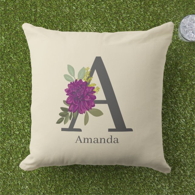 Almofada Burgundy Dahlia Floral Alphabet Letter Monogram  (Grama)