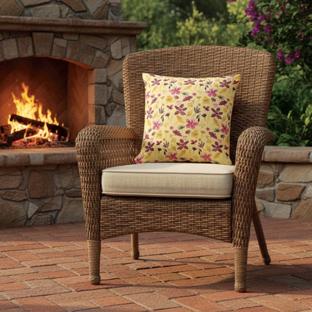 Almofada Burgundy Dourada Wildflower Motif (Criador carregado)