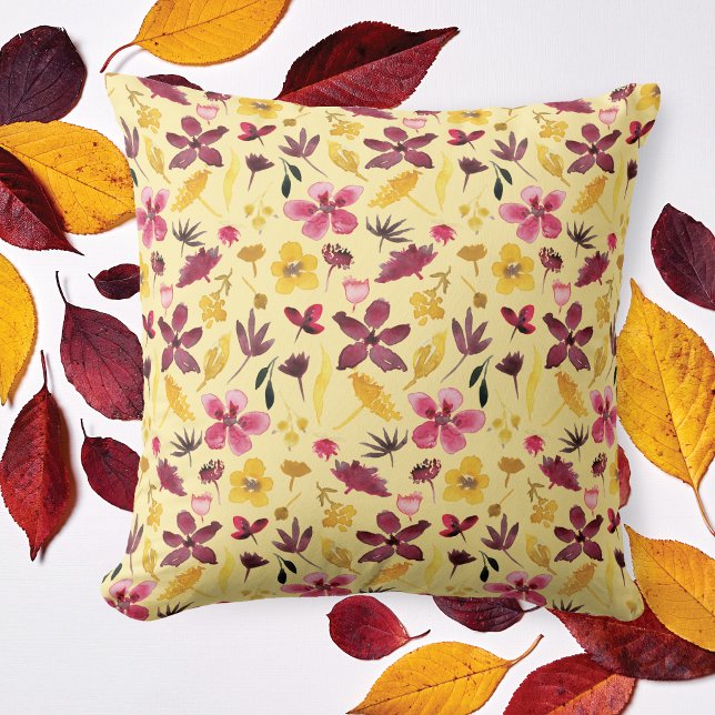 Almofada Burgundy Dourada Wildflower Motif (Criador carregado)