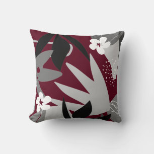 Almofada Burgundy e Cinza artístico Abstrato Floral padrão