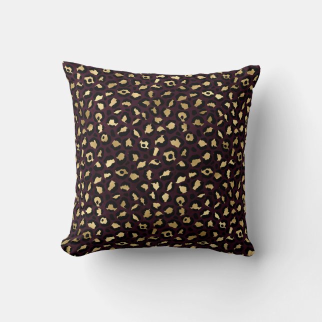 Almofada Burgundy e Dourado Design Série Leopardo 8 (Frente)