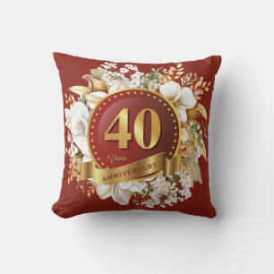 Almofada Burgundy E Floral Dourado 40º Aniversário de Casam