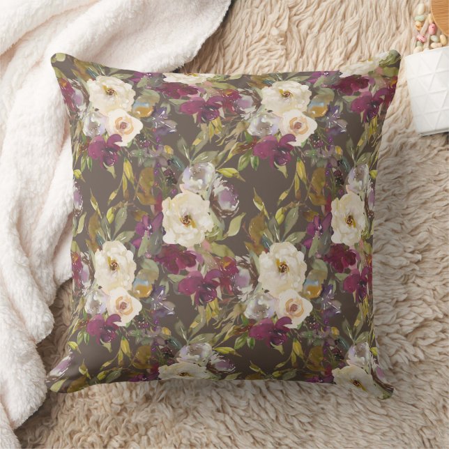 Almofada Burgundy Floral Marrom Elegante Creme (Cobertor)