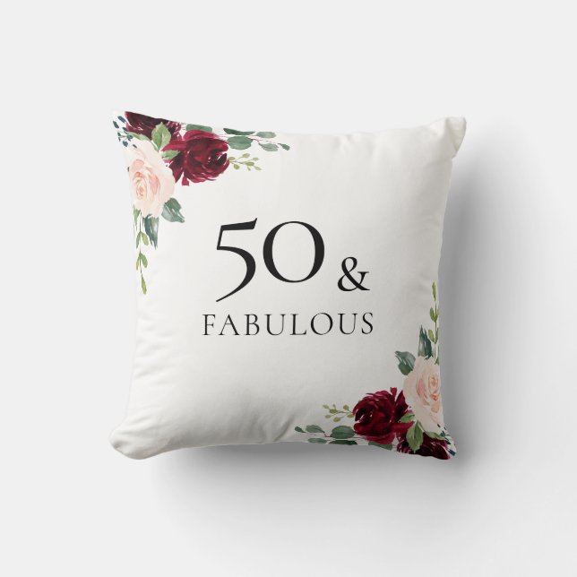 Almofada Burgundy Flowers Blush Mulheres 50º Presente de An (Frente)