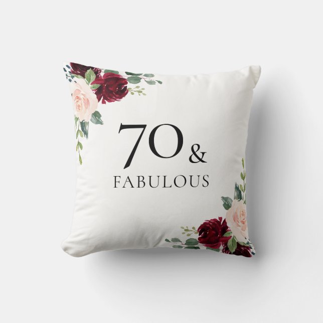 Almofada Burgundy Flowers Blush Mulheres 70 Aniversário Pre (Frente)