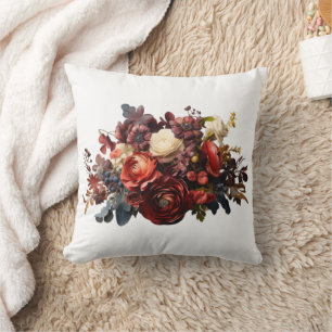 Almofada Burgundy Marrom Coral Branco Floral Temperamental
