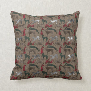 Almofada Burlap de Xadrez de Natal de Greyhound