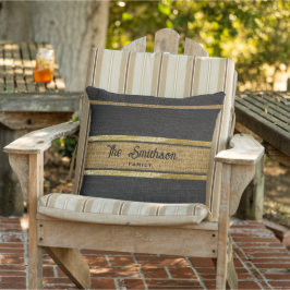 Almofada Burlap Rustic Brown Black Dourado Nome Da Família 