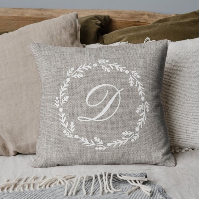 Almofada Burlap Wreath Rustic Monogramed (Criador carregado)