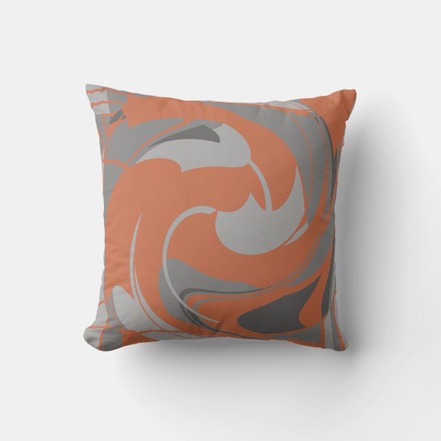Almofada Burnt Orange Gray Charcoal Abstract Flower Mosaic (Frente)