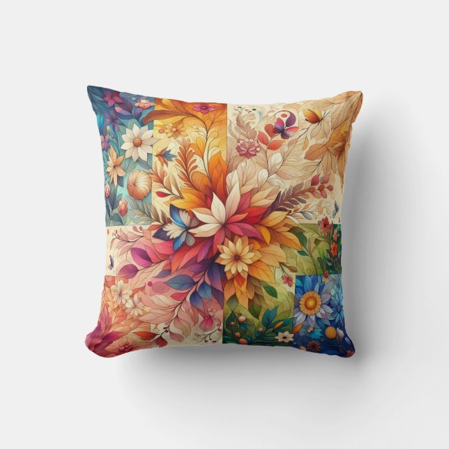 Almofada "Burst of Nature: Ilustração Floral Simétrica" (Frente)