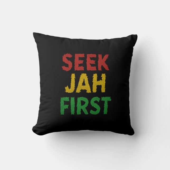 Almofada Busque Jah Primeiro Cores Rastafarianas de Reggae  (Frente)