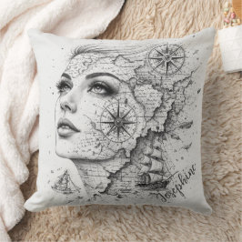 Almofada Bússola de Mapa Personalizada Mulher Arte Vintage