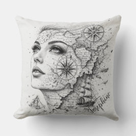 Almofada Bússola de Mapa Personalizada Mulher Arte Vintage 