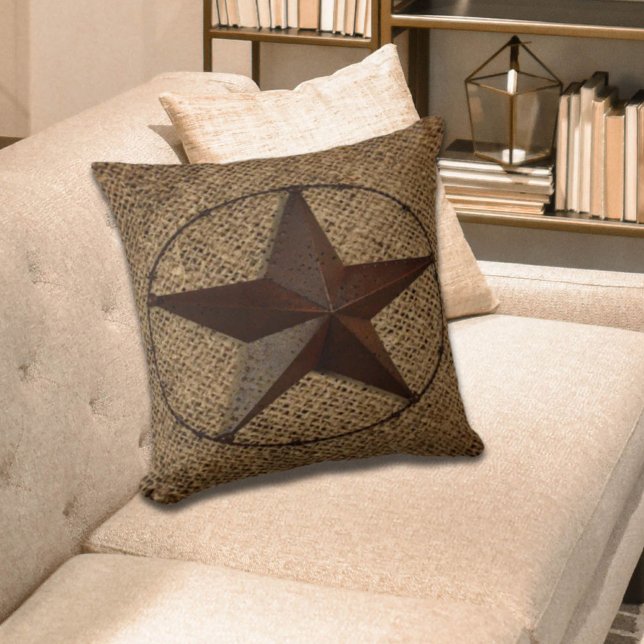 Almofada Bússola russa primitiva estrela do texas do país o (Primitive rustic burlap western country texas star throw pillow)