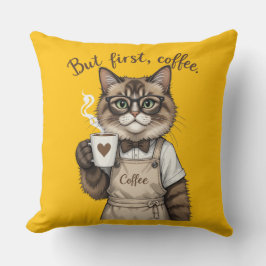 Almofada But First, Coffee Cat