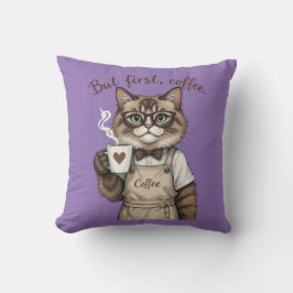 Almofada But First, Coffee Cat