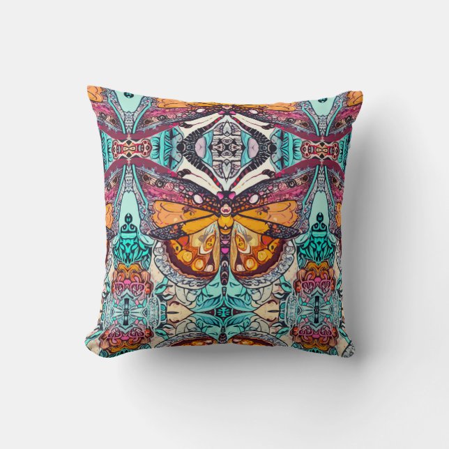 Almofada Butterfly e Medallion Batik Padrões em Laranja (Frente)