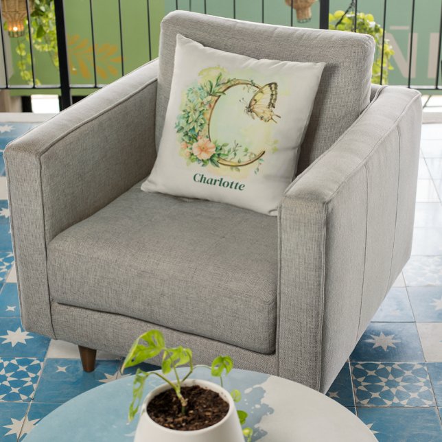 Almofada Butterfly Personalizada - Letra C Monograma (Criador carregado)