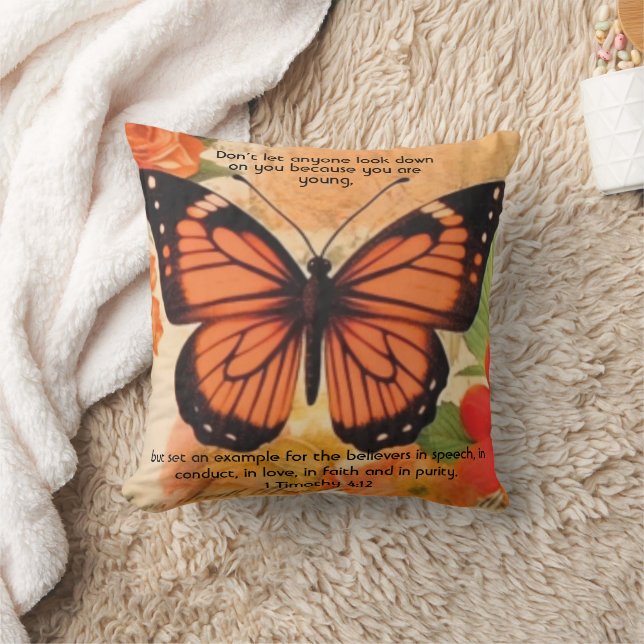 Almofada Butterfly Throw Pillow 1 Timothy 4:12 (Cobertor)