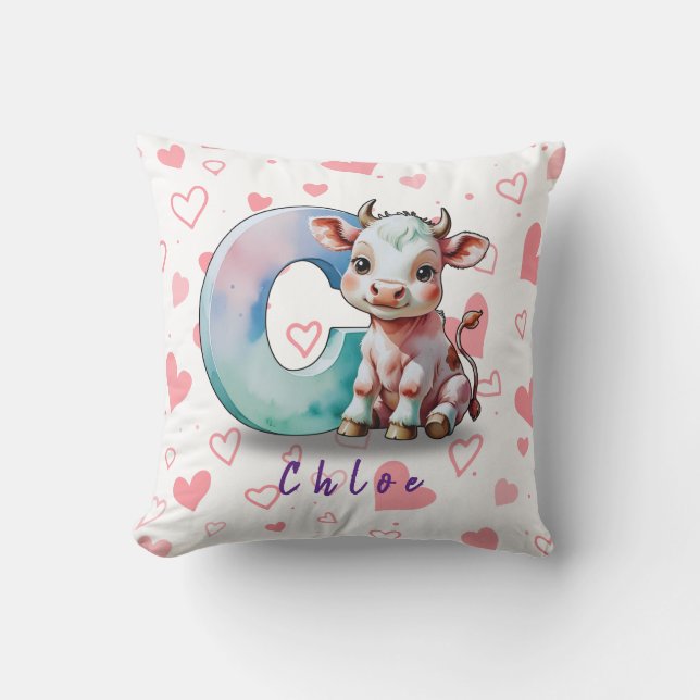Almofada C is for Cow – Personalized Baby Pillow with Heart (Frente)